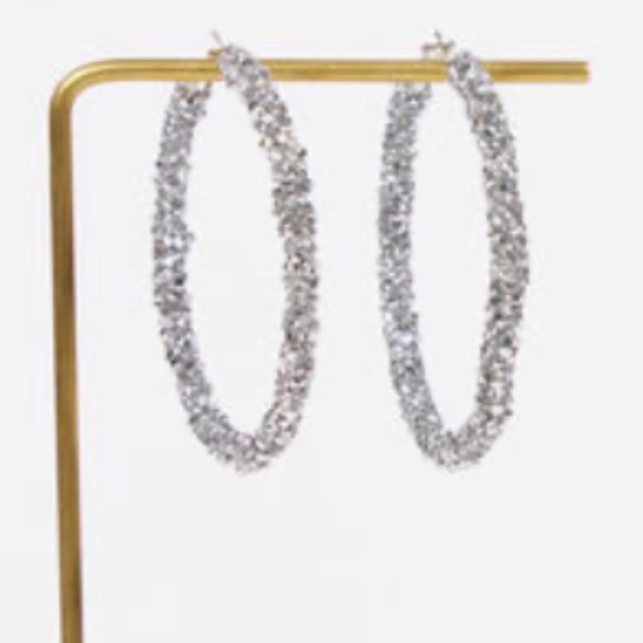 Altar'd State-Large rock hoop earrings, silver. - Picture 1 of 2